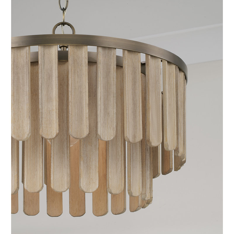Luminaire suspendu 1 lumière en laiton foncé et bois de manguier fabriqué à la main en teinture gris nordique l 20 po x H 14 po