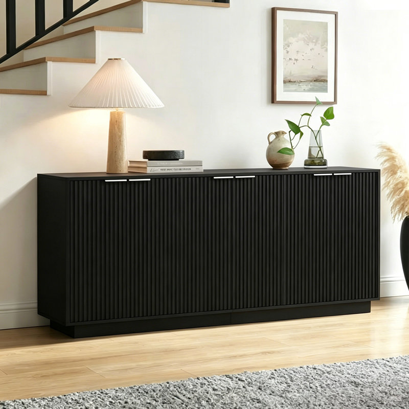 Fluted Sideboard Cabinet, Credenza With Adjustable Shelves, Black, 31.8" H x 74.8" W x 15.7" D