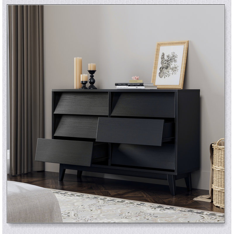 Commode double à six tiroirs de style vintage avec design biseauté et grand espace de rangement pour une organisation élégante de la chambre