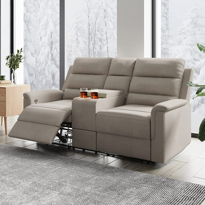 Upholstered 71.3'' Power Reclining Loveseat, Beige Linen Blend