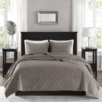 Courtepointe en velours taupe 3 pièces très grand / très grand - matelassé géométrique, rembourré de coton, doux
