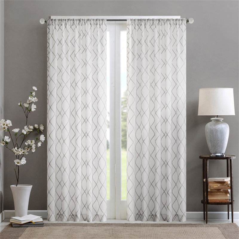Panneau de rideau transparent Diamond (seulement 1 panneau PC), Blanc / gris, L 50 po x L 95 po