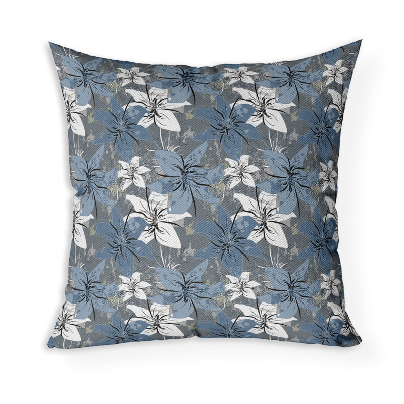 Coussin décoratif carré Lily, Bleu/gris, H 16 po x l 16 po
