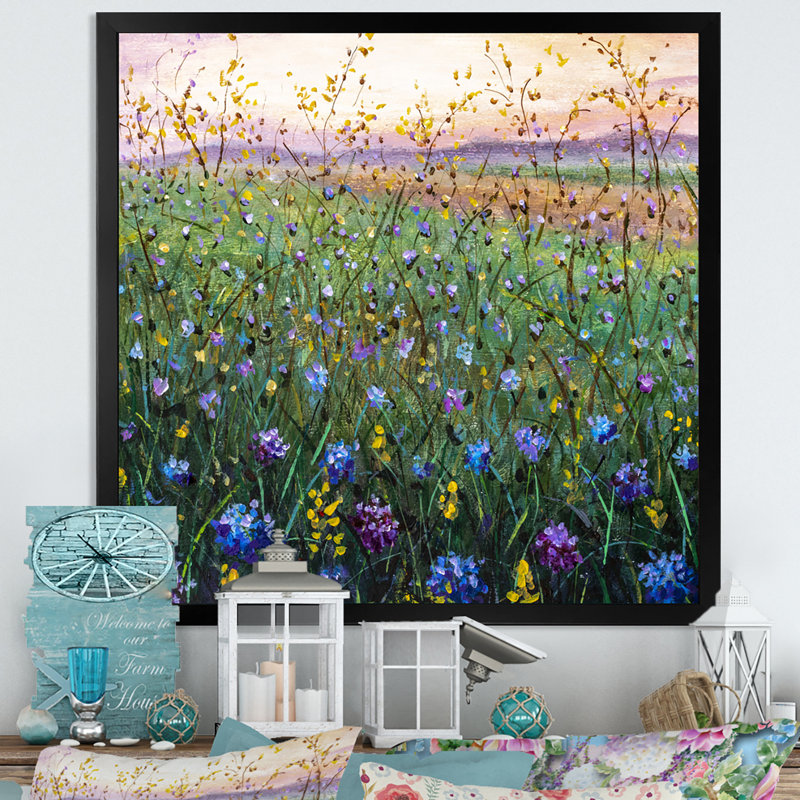 Champ vibrant de fleurs sauvages - Peinture, Toile avec cadre noir, L 16 po x H 16 po