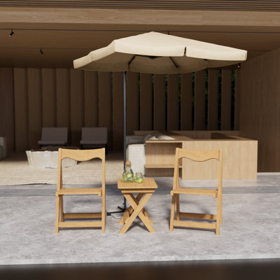 HIPS Material Outdoor Bistro Set Foldable Small Table And Chair Set With 2 Chairs And Rectangular Table, Teak