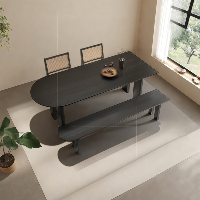 Table de salle à manger moderne en bois massif noir Free Form, H 29,5 po x L 63 po x l 31,5 po