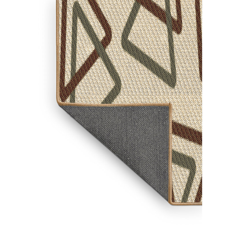 Tapis décoratif géométrique brun/beige/vert trisler, Tapis de couloir 2 pi x 5 pi