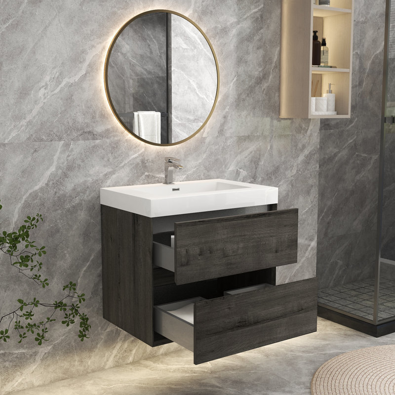Ensemble de meuble-lavabo simple 29 po mural, Chêne fumé