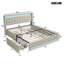 Storage Bed With 4 Drawers, USB Ports & LED Lights, Linen Upholstered Wingback Bed Frame, Grey & Beige-2144577762-2147032497