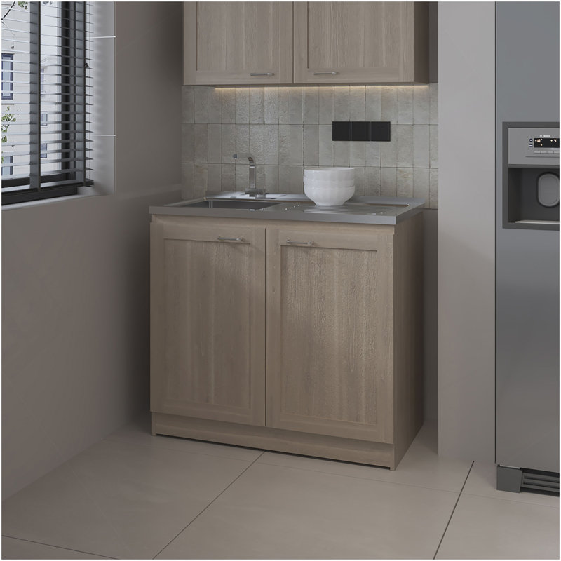 Armoire de base avec double porte et tablette intérieure Haivana, chêne blanc