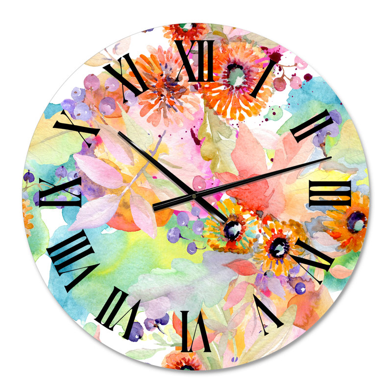 Vibrant Wild Spring Leaves and Wildflowers I - Horloge murale traditionnelle, Petit