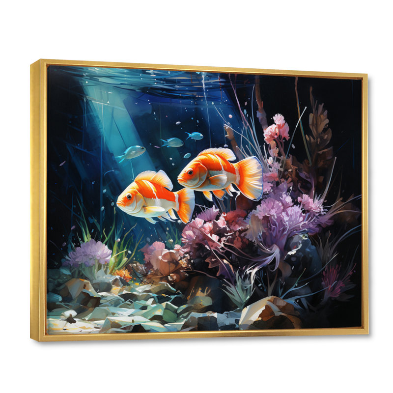 Aquariums Marine Wonders IX, reproduction d'art sur toile, H 34 po x l 44 po x P 1,5 po, Cadre flottant doré