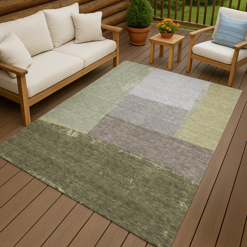 Tapis moderne lavable à la machine intérieur / extérieur ACN2511 Chantille, Olive, Rectangle 10 pi x 14 pi