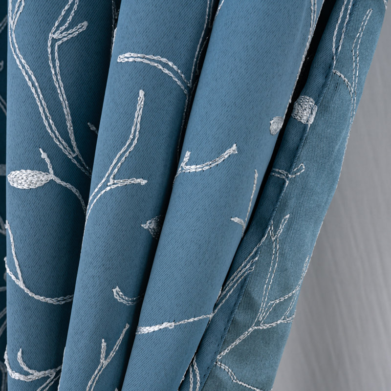 Kinnard Embroidered Branches Privacy Window Curtain, Wedgwood, 54" W x 90" L