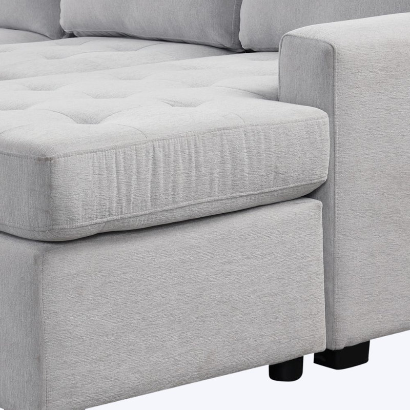 Weger Sectional Sleeper Sofa 108 inch Oversized Chenille Upholstered Sofa Bed U-Shape Sectional Couch Sleeper Bed with Pull Out Bed and Charging Ports for Living Room