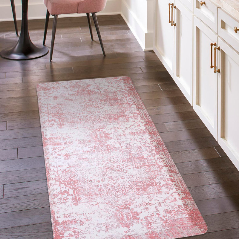 Ranson Traditional Floral Water Resistant Anti-Fatigue Non-Skid Kitchen Mat, Rectangle 2' x 5', Light Gray