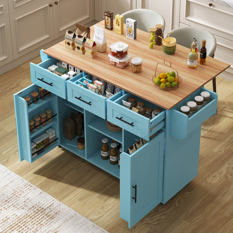 Wood Kitchen Island, Blue