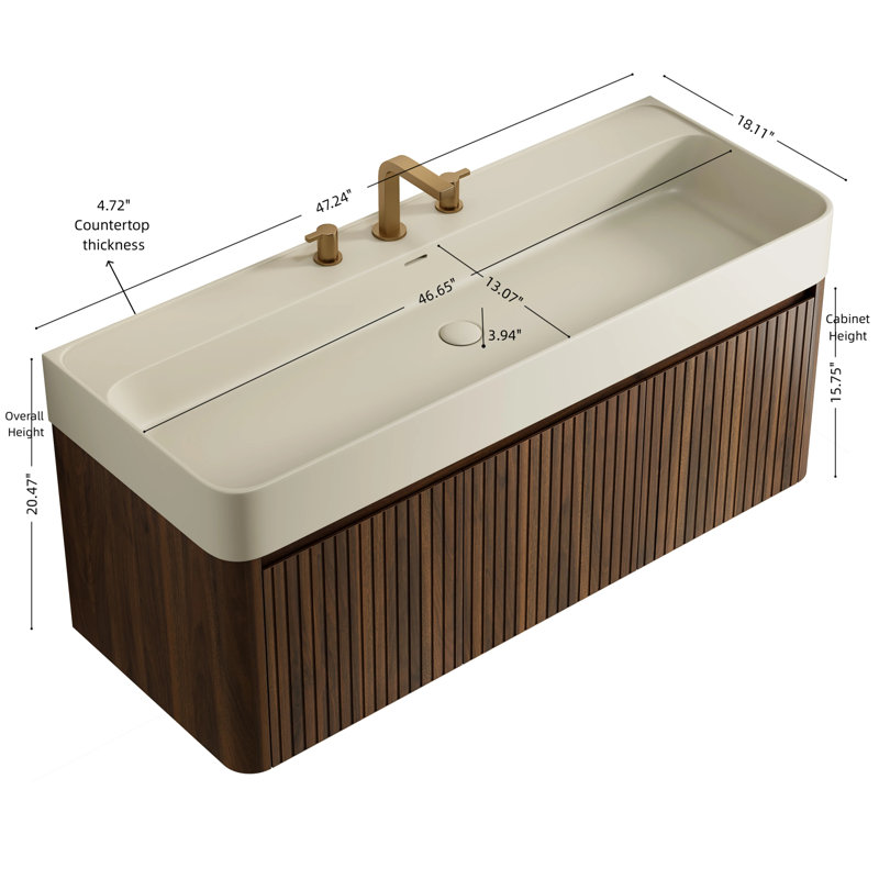 Meuble-lavabo moderne (avec meuble-lavabo et lavabo) avec rangement, 47.24