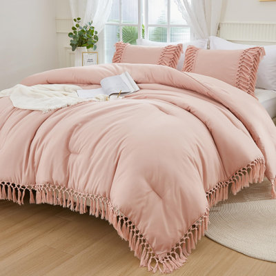 Ensemble d'édredon grand lit Andency rose, ensembles d'édredon 3 pièces Boho Tassel