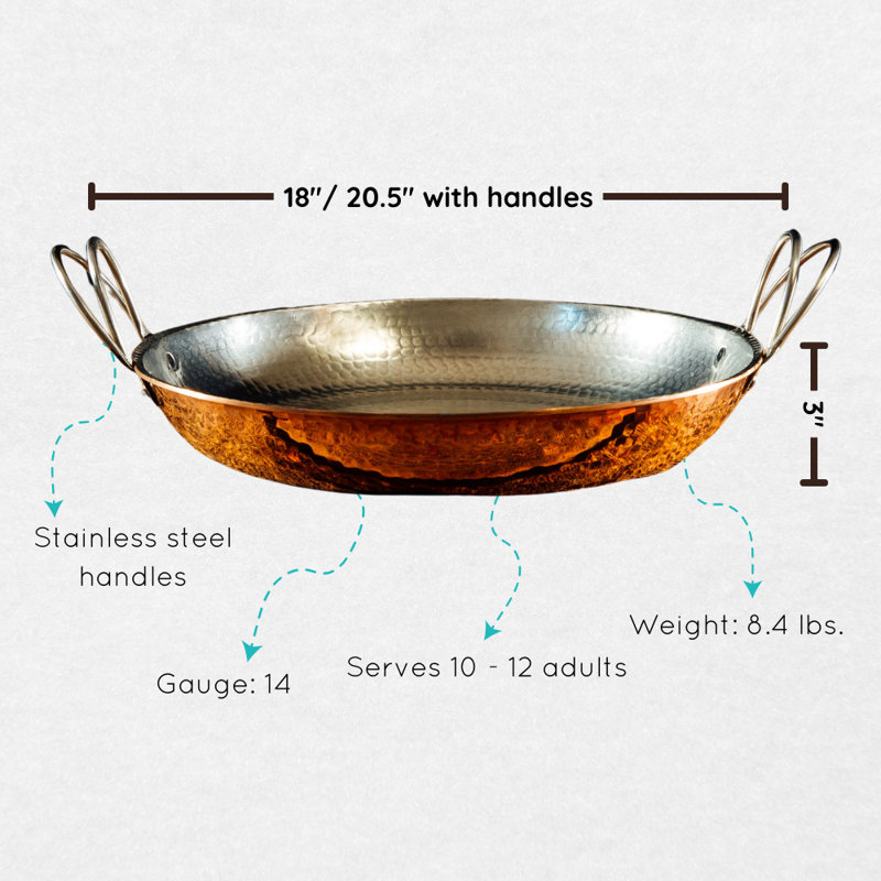Poêle à paella antiadhésive en cuivre Sertodo, H 3 po x l 18 po x P 18 po