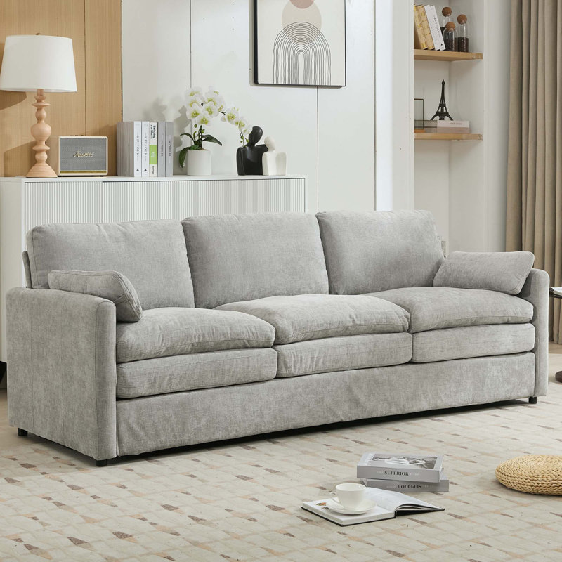 Canapé de 89 po à 3 places avec coussin moelleux pour le salon, Gris clair