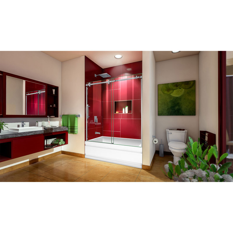 Porte de douche coulissante simple demi-cadre de l 56 po x H 62 po avec technologie Clear Max Enigma Sky
