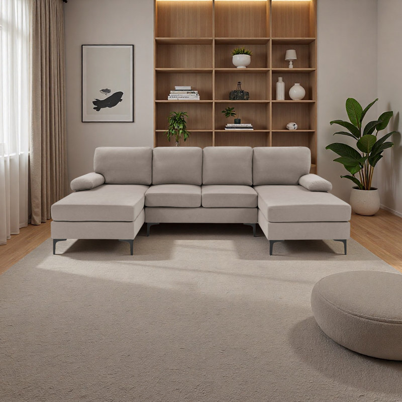 Canapé modulaire en U rembourré de polyester avec pieds en métal, Kaki