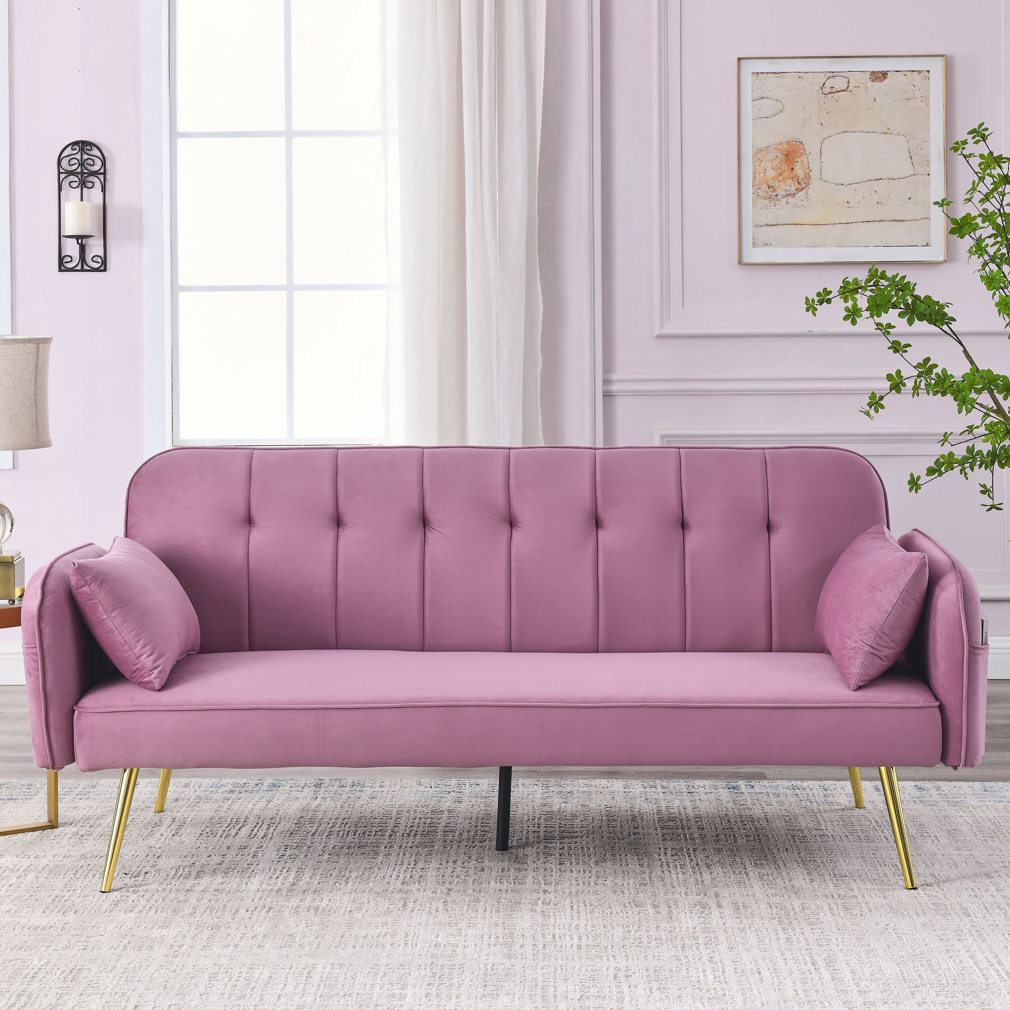 Mercer41 Skilynn 72.5'' Velvet Cushioned Convertible Sofa | Wayfair