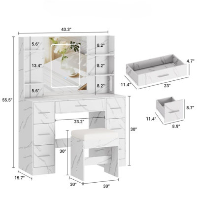 Vanity Desk With Mirror And Chair Bedroom Makeup Table With Storage Drawers Power Outlet