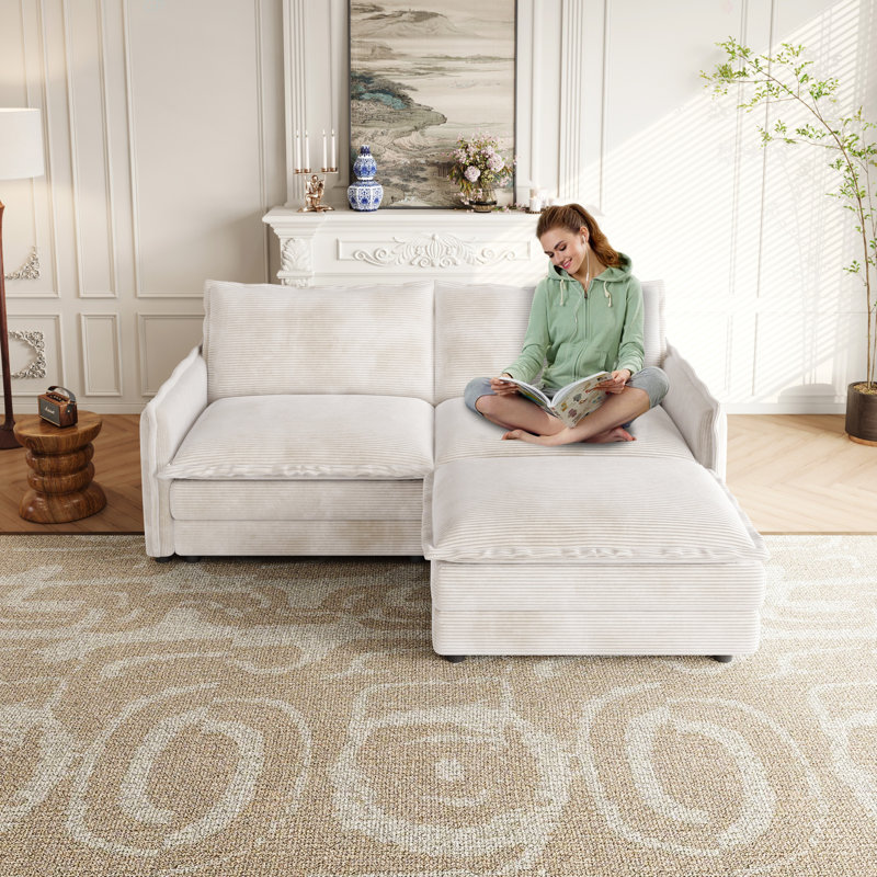 Latitude Run® Corduroy Fabric Loveseat Sofa Couch With Footrest