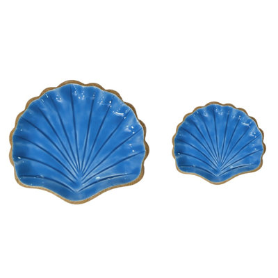 Ensemble de 2 plateaux à bijoux en forme de coquillage en bois