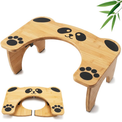 Tabouret de toilette en bambou pliable, tabouret de merde de 7 po pour la salle de bain, tabouret de pot portable accroupi pour adultes et enfants, mignon pied de toilette antidérapant, pas d'assemblage requis