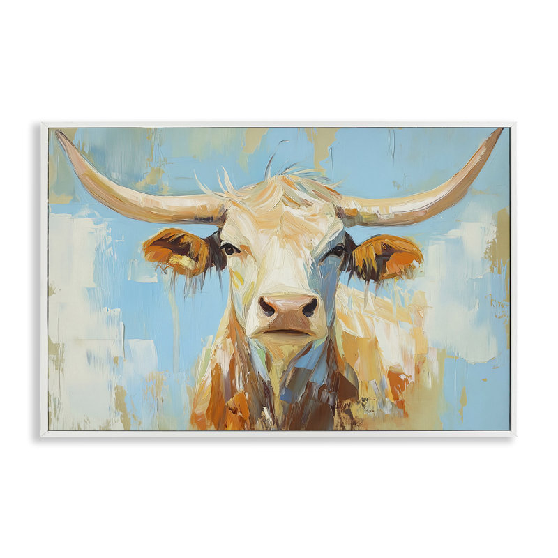 Abstrait Texas Longhorn, giclée abstraite, design par Tina LeCour, H 16 po x l 24 po, Giclée encadrée blanc bord de mer
