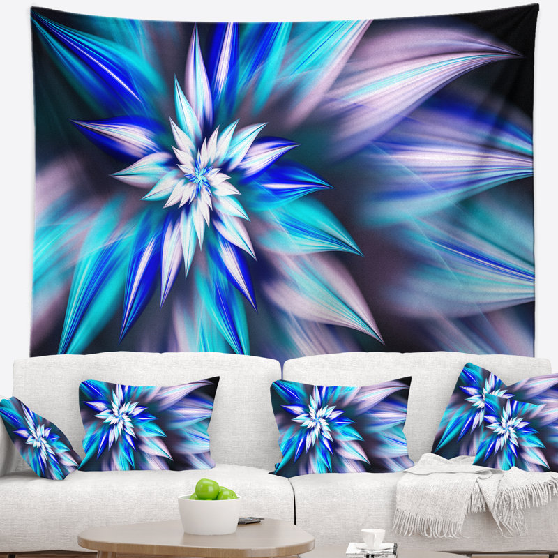Tapisserie floral à fleurs bleues de danse florale, H 78 po x l 92 po