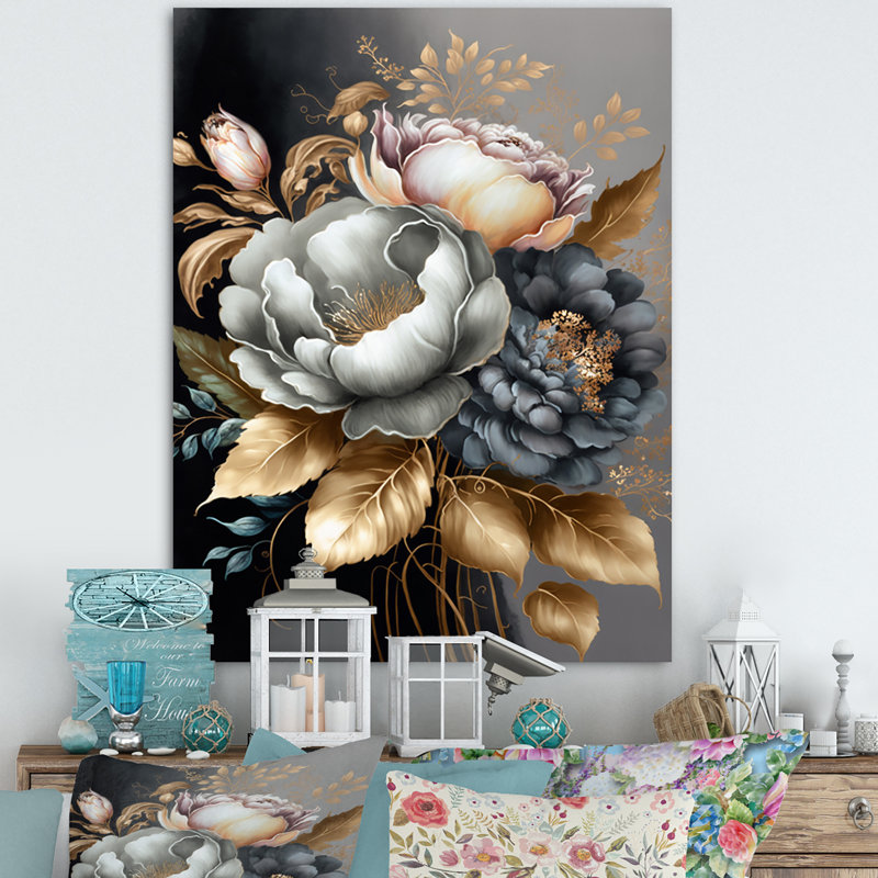 Bouquet de fleurs bleues V - Impression sur toile, H 40 po x l 30 po x P 1,5 po, Toile tendue