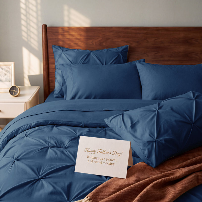 Bedsure Queen Burgundy Pintuck Bed-in-a-Bag - Navy Pinch Pleat Comforter Set with Sheets, Pillowcases & Shams (Set of 7)