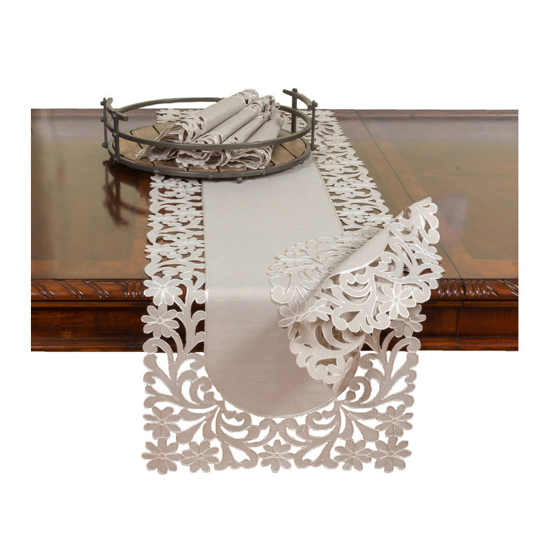 Kurth Florence Floral Cutwork Trimmed Edge Table Runner, 36" L x 16" W