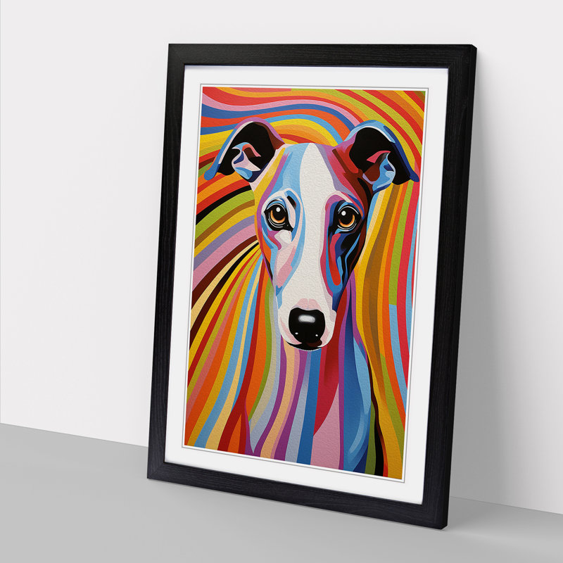 Whippet Op - Single Picture Frame Print on Wood, Black Framed, 46cm H x 34cm W