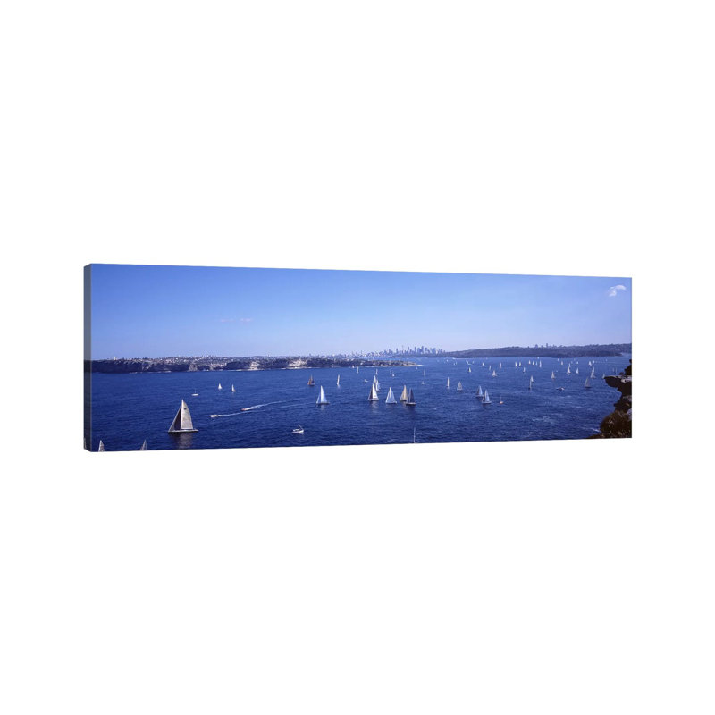 Yachts In The Bay, Sydney Harbor, Sydney, New South Wales, Australia by Panoramic Images - Panoramic Gallery-Wrapped Canvas Giclée on Canvas