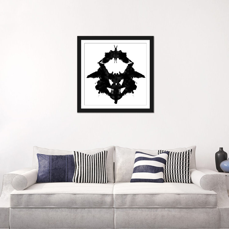 «Albree Modern Dancing Butterfly Inkblots», impression sur toile, H 16 po x l 16 po x P 1 po, Papier avec cadre noir, Blanc