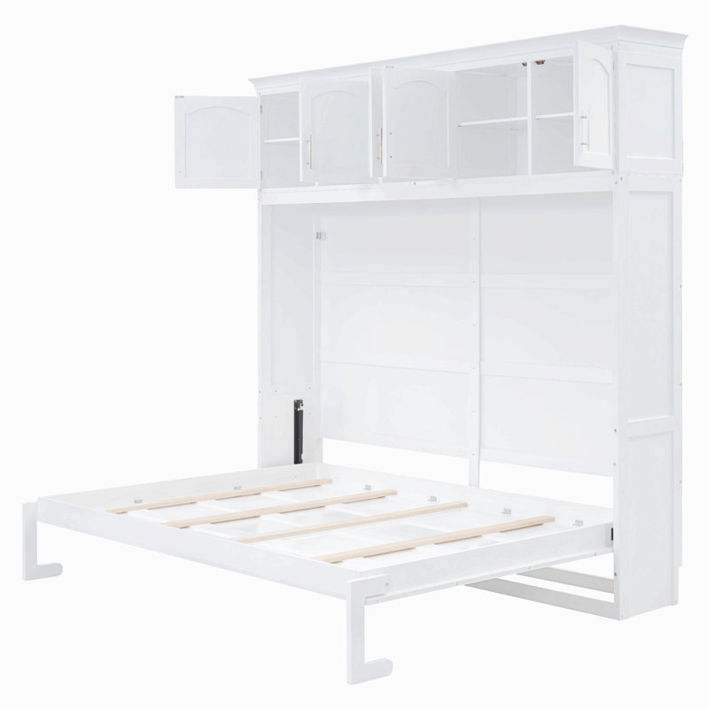 Lit escamotable mural avec armoires supérieures Murphy, Lit double, Blanc