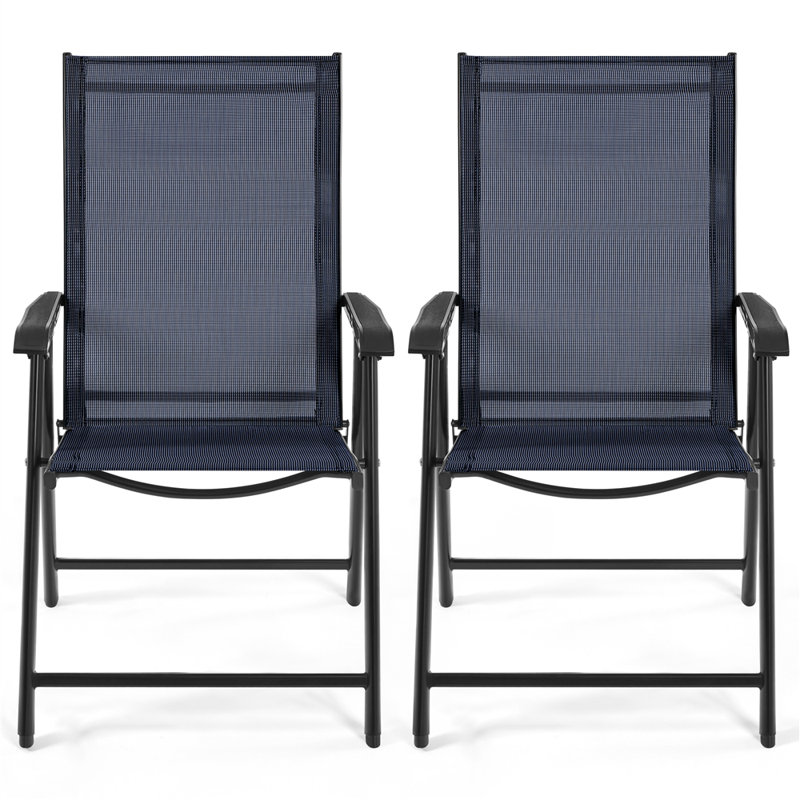 Folding Patio Dining Armchair, Navy Blue, 2