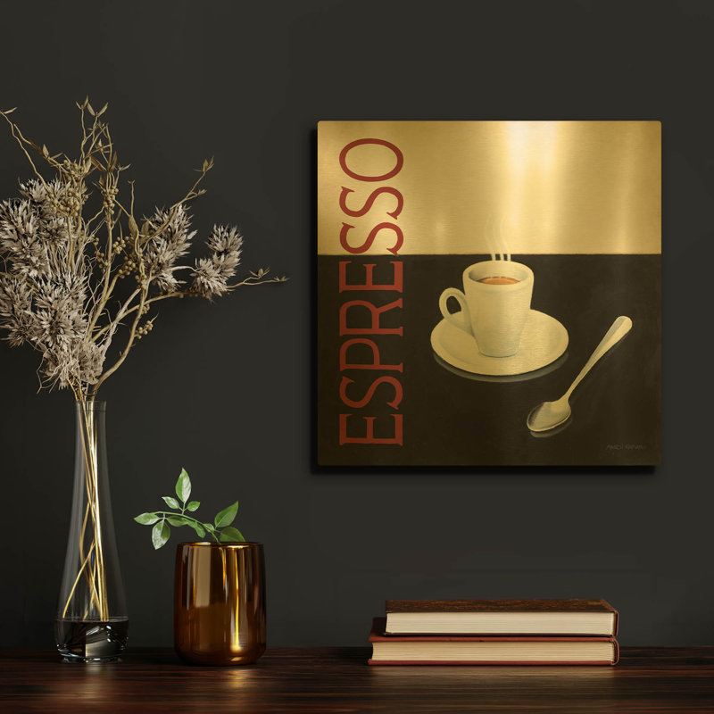  «Cafe Moderne 4» par Marco Fabiano, art mural en métal doré, 12 po x 12 po, 12 po x 12 po