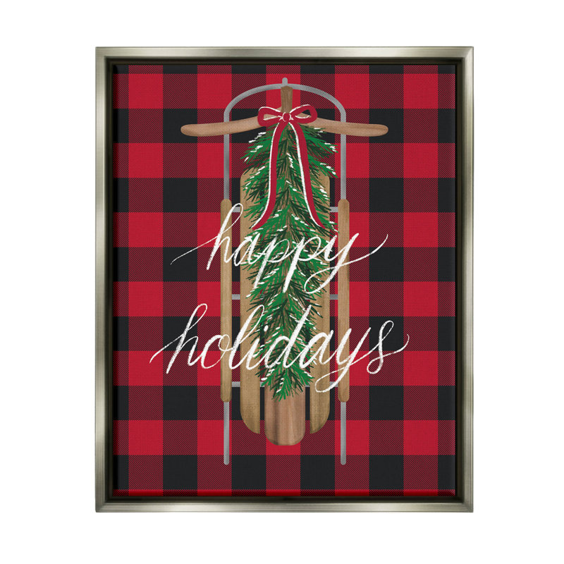 Joyeuses fêtes, traîneau à tartan par Amanda McGee - impression sur bois, H 30 po x l 24 po x P 1,5 po