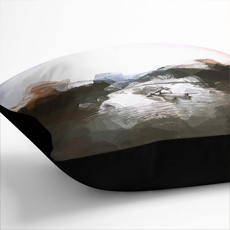 Kayaking Through the Mountains Cushion with Filling, Black, 40cm H x 40cm W x 15cm D