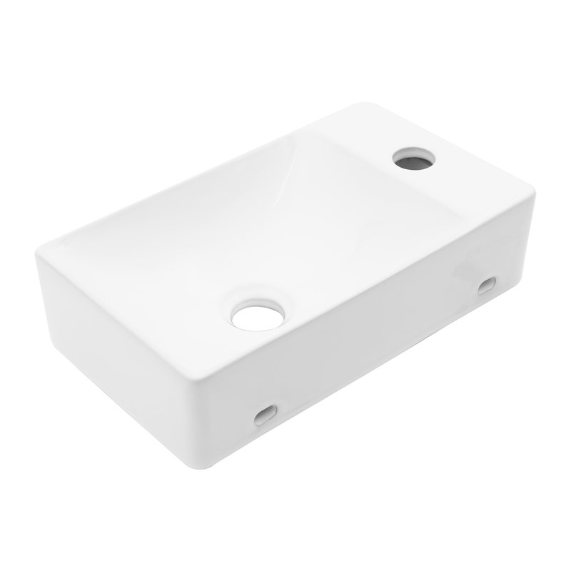 Lavabo de salle de bain mural mural en céramique blanc avec trou de robinet L 15 po x l 8 po