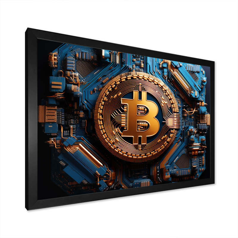 Azur, mode, Bitcoin - art mural mode, Cadre simple noir, H 34 po x l 44 po x P 1,5 po