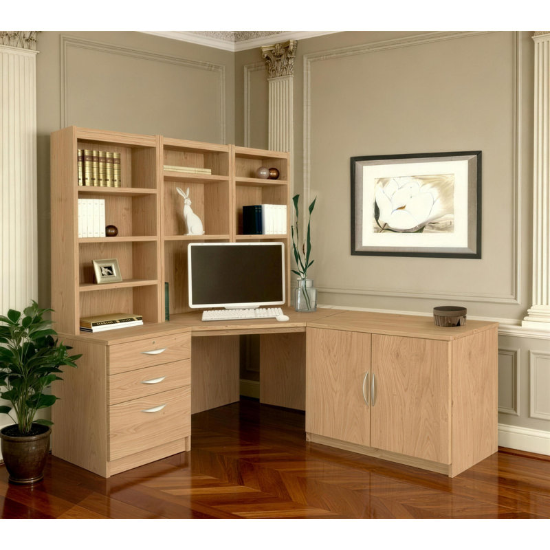 Brelynn 5 Piece Computer Desk Office Set, English Oak