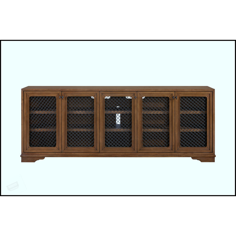 Élégante console de 84 pouces avec placages en hickory durable au fini amande chaud, parfaite pour un décor moderne et traditionnel.