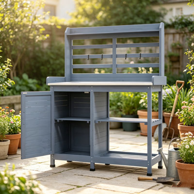 Banc de rempotage en bois avec plan de travail en métal Farmhouse